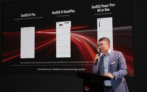 Wei Ren, General Manager of European Sales at Sunwoda Energy, speaks at the “One Core, All Scenes” Product Launch during Intersolar & ees Europe 2026.