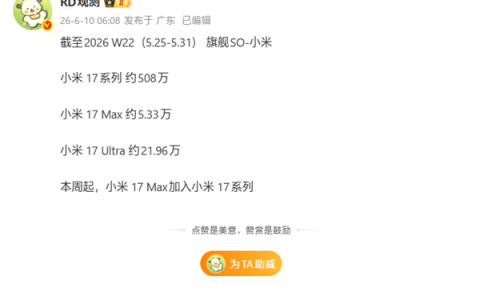 小米17系列销量破500万：国产高端第一梯队！仅次于华为Mate 80系列