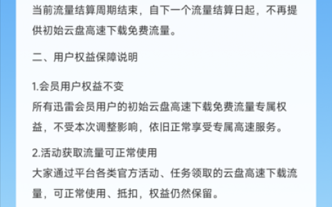 迅雷宣布重大调整：非会员不再提供初始云盘高速下载免费流量