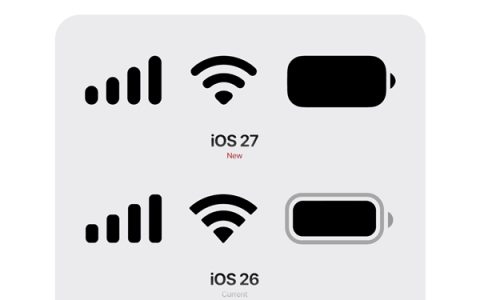 苹果iOS 27状态栏全面升级：电池/信号/Wi-Fi图标更圆润