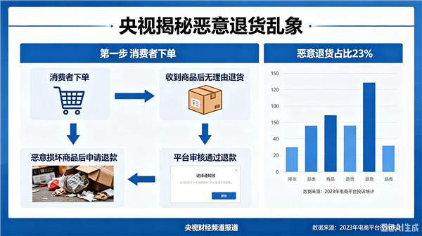 央视揭秘恶意退货乱象:10单充电器退货后变沙子、有人仅退款1036次获利90万等
