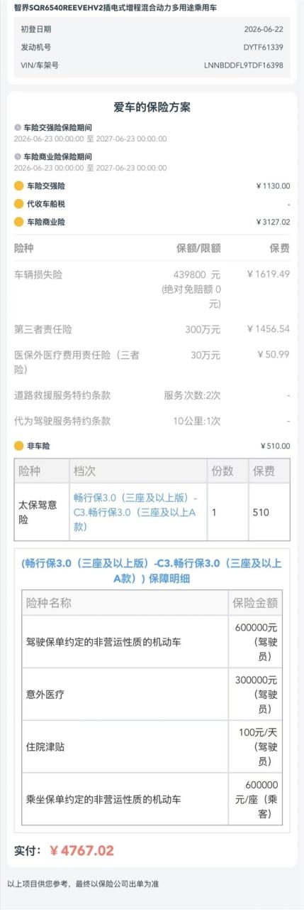 300万三者险！博主分享尚界Z7T首年保费：比很多油车都低