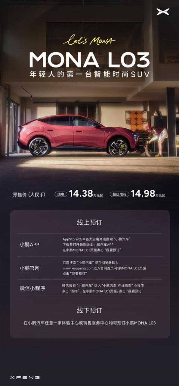 14.38万起售卖爆了！MONA L03打破小鹏所有车型同期小订纪录
