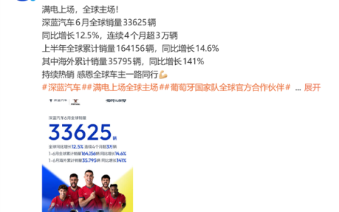 深蓝汽车6月交付33625辆：连续4个月销量破3万