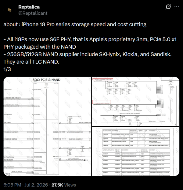 顶配用户惨遭背刺！iPhone 18 Pro被曝混用TLC和QLC闪存