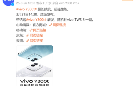 vivo Y300t官宣：主打超强续航和超强性能 3月31日发布